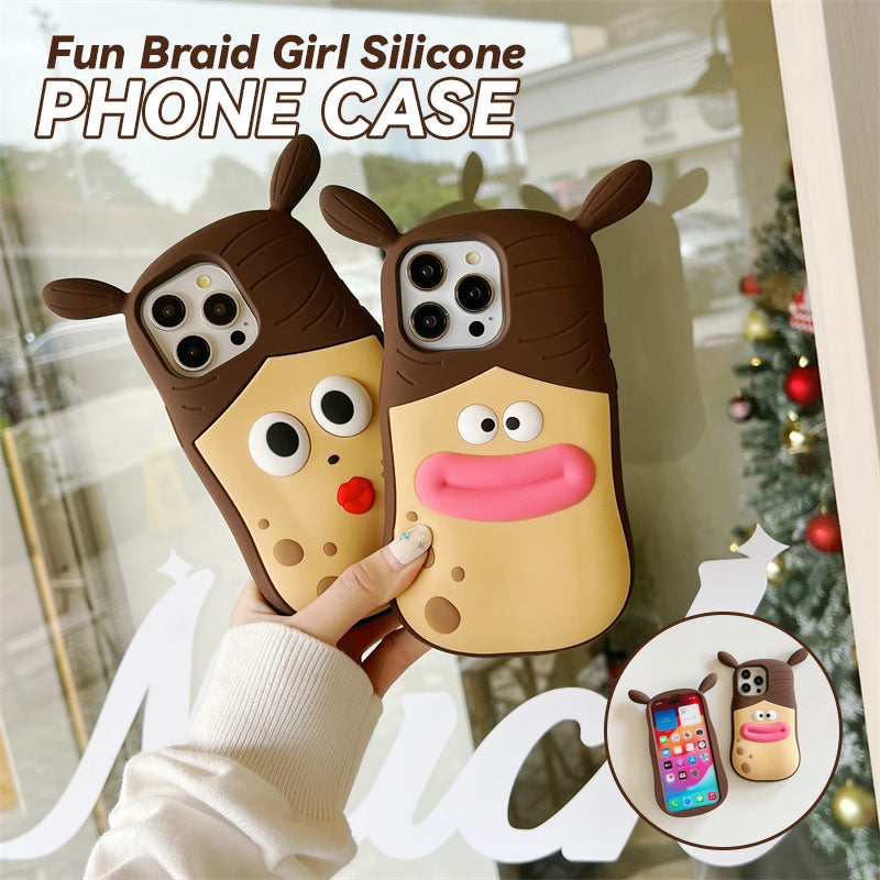 Three-Dimensional Fun Braid Girl Silicone Phone Case