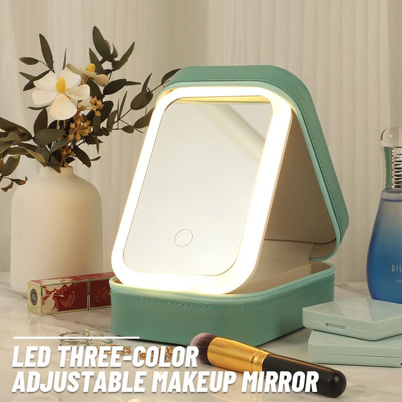 Espejo de maquillaje LED ajustable de tres colores