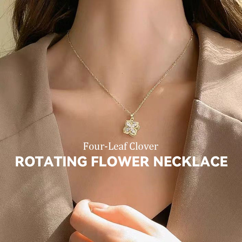 Four-Leaf Clover Rotating Flower Necklace