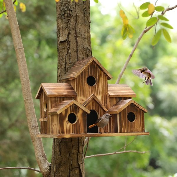 Casa para pájaros hecha a mano con 6 agujeros: REGALO PARA AMANTES DE LA NATURALEZA 