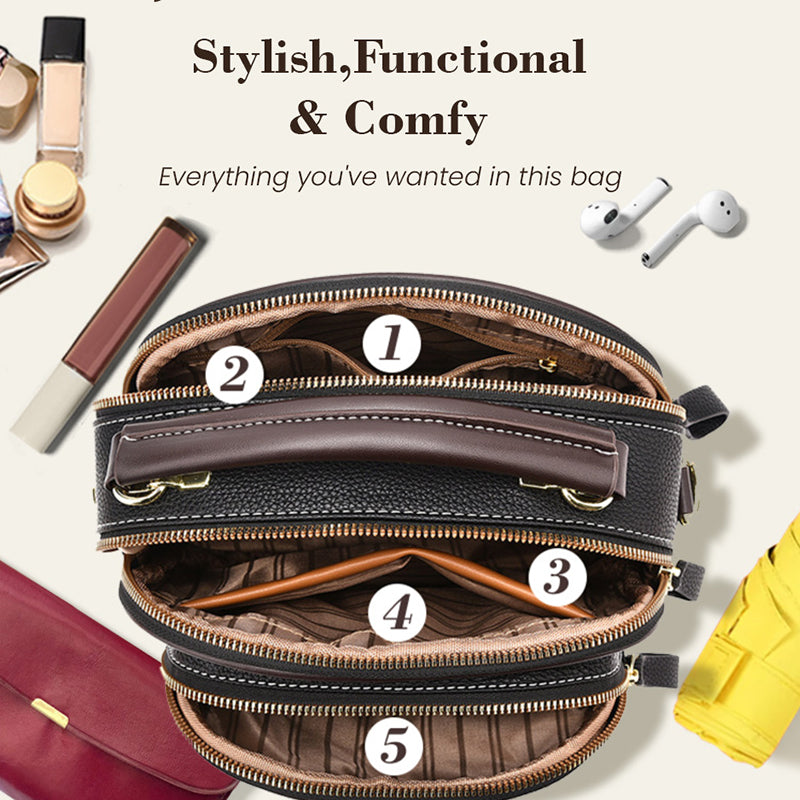 Classic Multifunctional Compartments Adjustable Wide Shoulder Strap Pu Leather Crossbody Bag