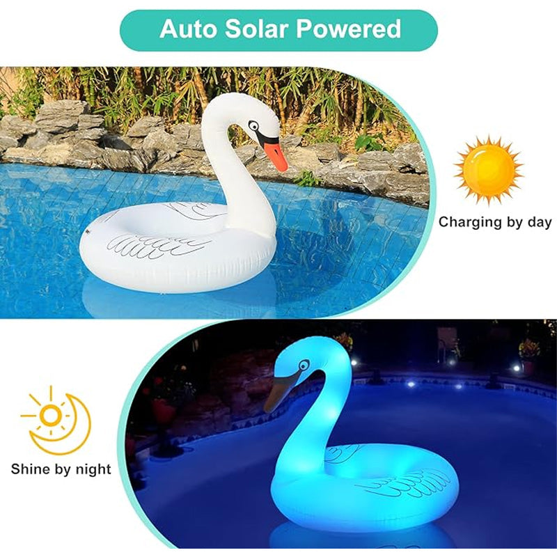 Flotador de piscina con forma de cisne que funciona con energía solar