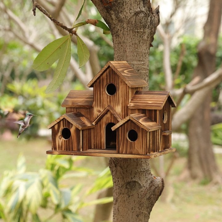 Casa para pájaros hecha a mano con 6 agujeros: REGALO PARA AMANTES DE LA NATURALEZA 