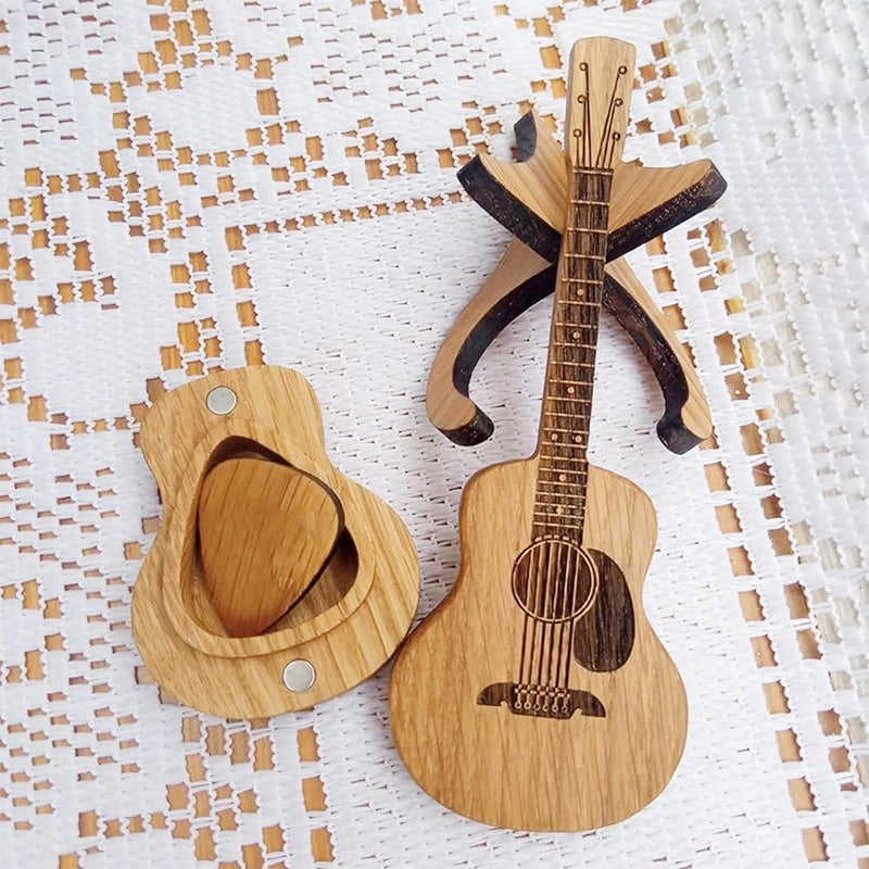 Wooden Guitar Shaped Pick Holder