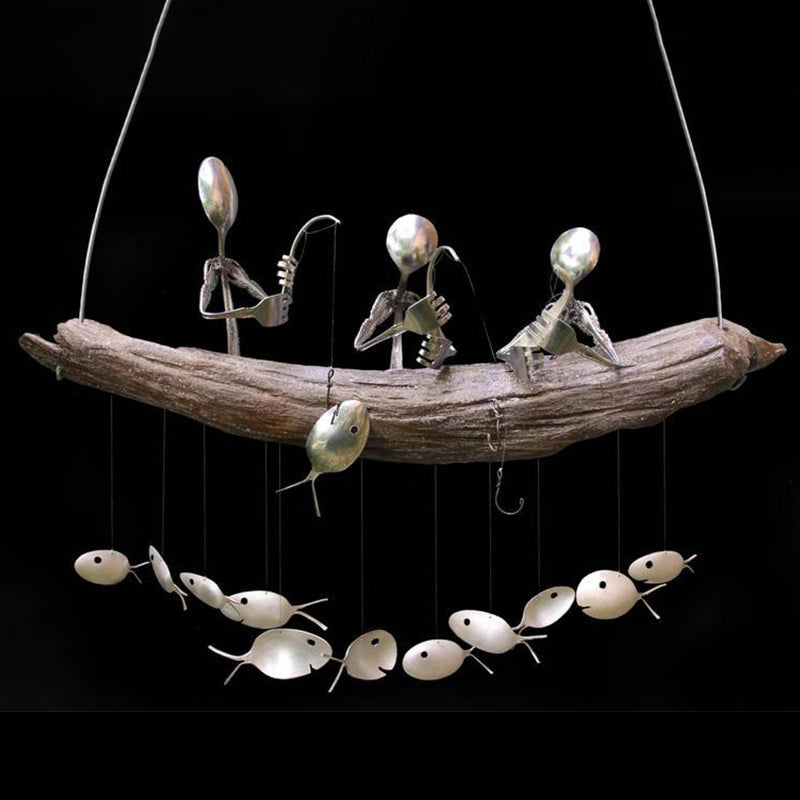 Handmade Fishing Man Spoon Wind Chime