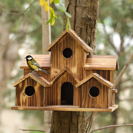 Casa para pájaros hecha a mano con 6 agujeros: REGALO PARA AMANTES DE LA NATURALEZA 