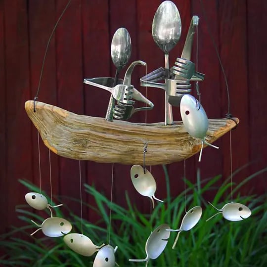 Handmade Fishing Man Spoon Wind Chime