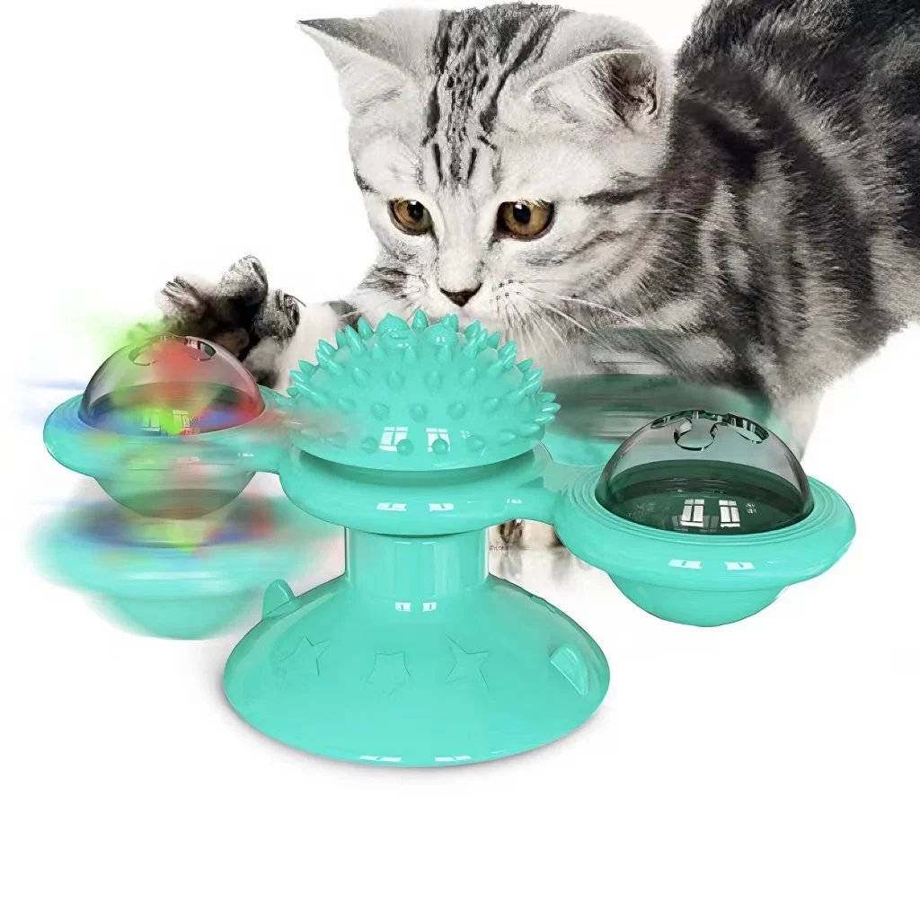 Juguete interactivo para gatos con forma de molino de viento 