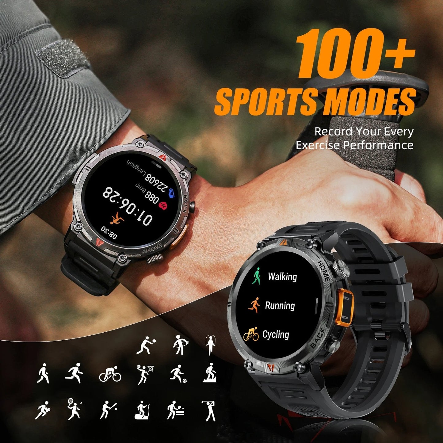 Full Touch Screen Health Monitor Clock With Flashlight Men SmartWatch For IOS